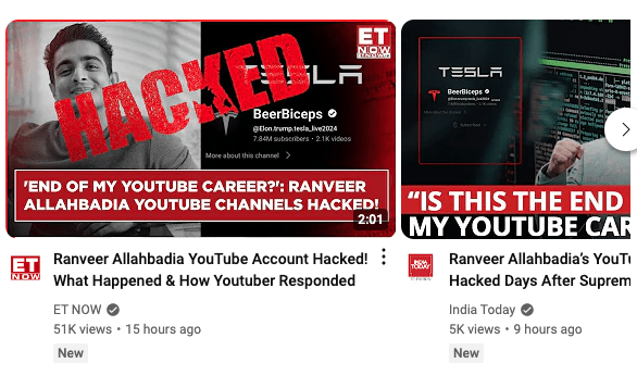 “BeerBiceps” Ranveer Allahbadia’s Two YouTube channels Deleted after Hacked