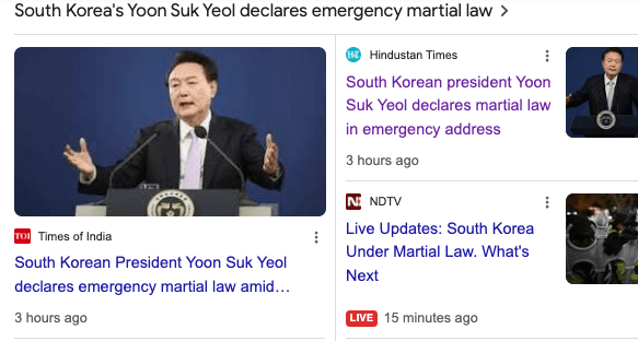 Martial Law declared by South Korean President Yoon Suk Yeol